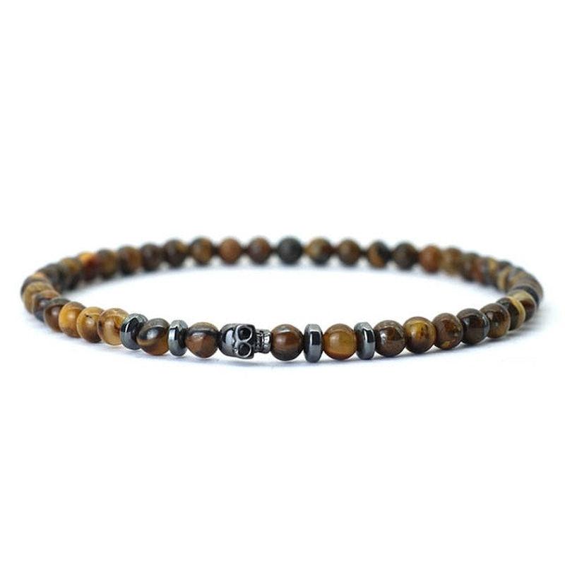 Black Skull Bracelet for Men | Volcanic Rock Tiger Eye Stone Beads
